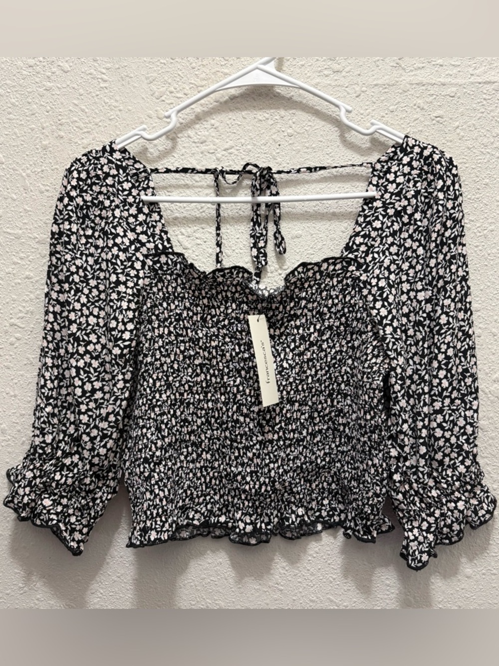 Mi Ami Francesca's Collection Smocked Ditsy Flower Square Neck Blouse NWT Small